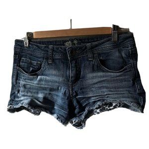 SDF denim cut off denim shorties shorts animal print 7.5" rise women teen size M